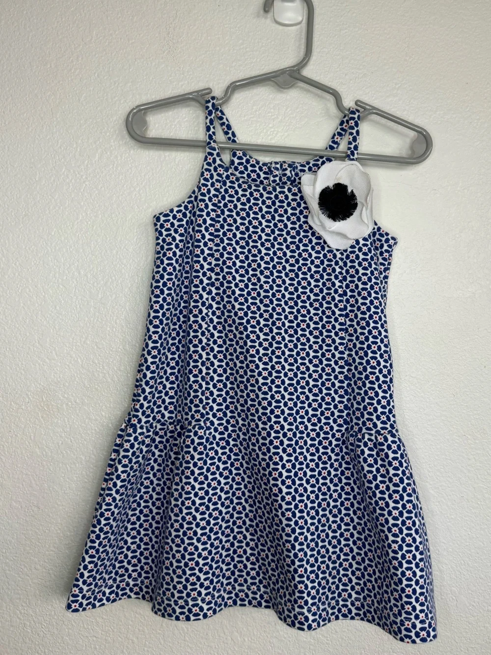 Janie and Jack Navy and White Floral Dot Sundress with Flower Accent
